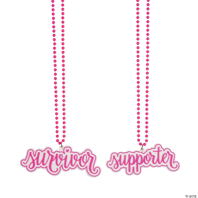Pink Ribbon Bead Necklaces with Sayings - 12 Pc. Image