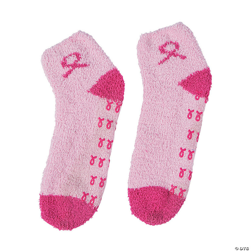 Pink Ribbon Fuzzy Socks - 1 Pair Image