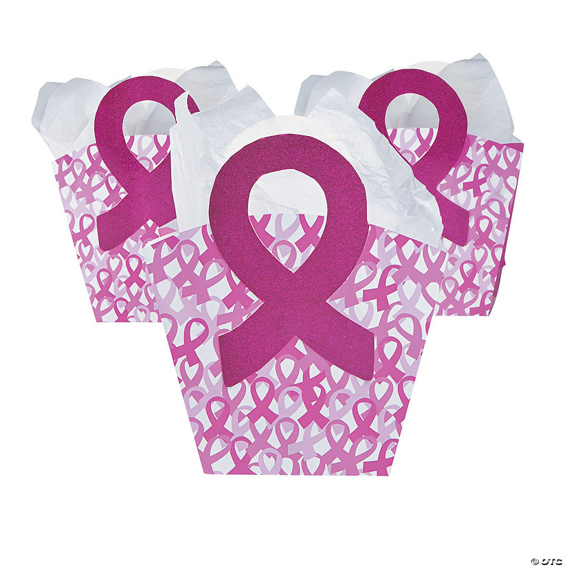 Pink Ribbon Gift Bags with Shaped Handle Discontinued