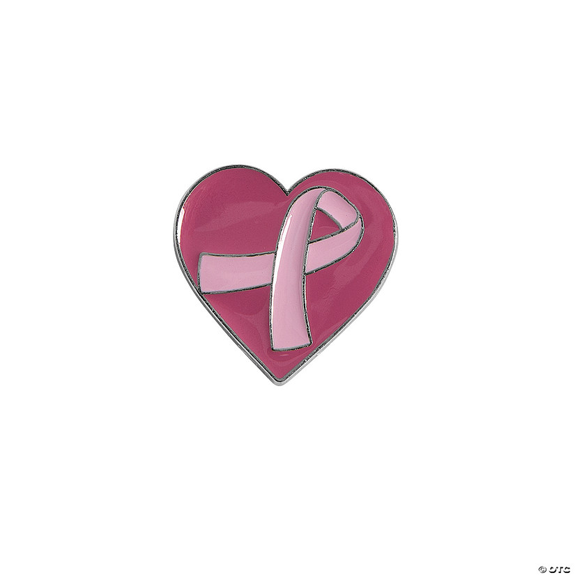 Pink Ribbon Heart Pins - 12 Pc. Image