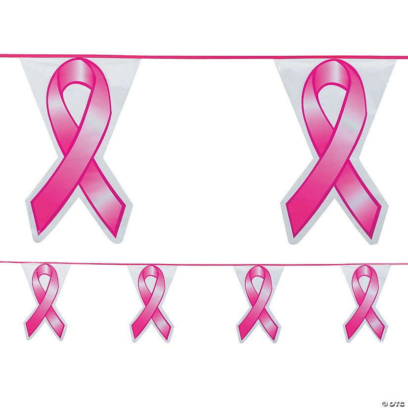 Pink Ribbon Plastic Pennant Banner Image