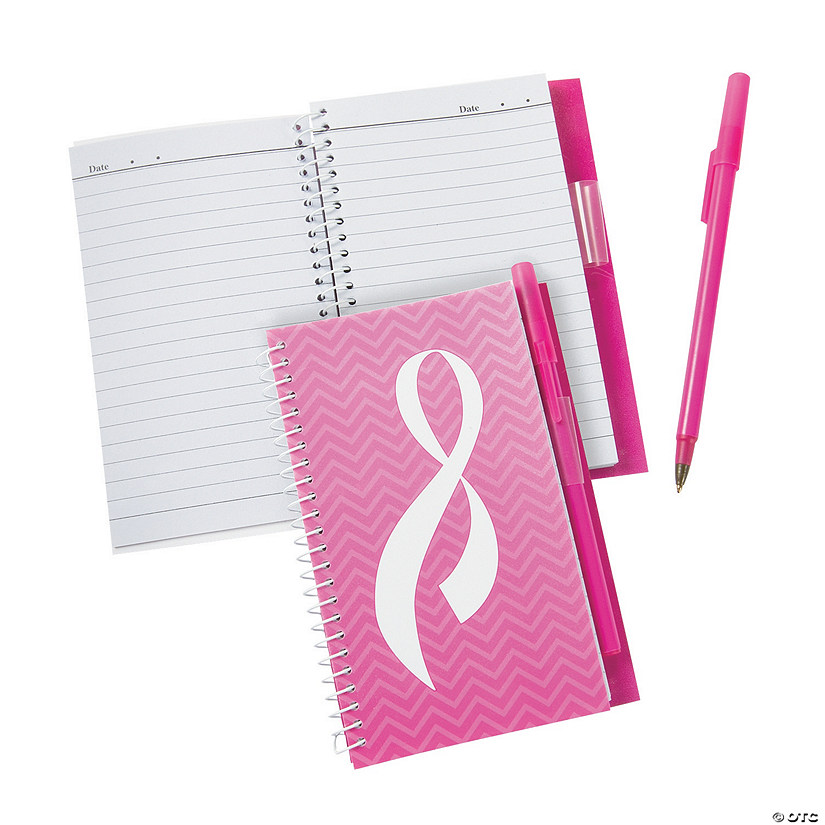 Pink Ribbon Spiral Notebook & Pen Sets - 12 Pc. Image