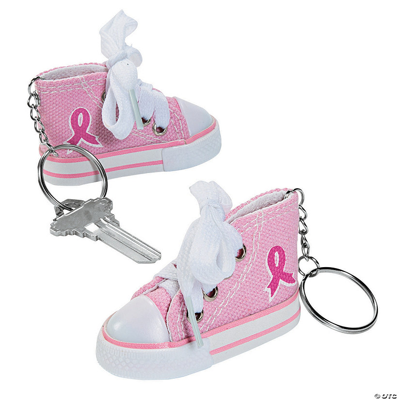 Pink Ribbon Tennis Shoe Keychains - 12 Pc. Image