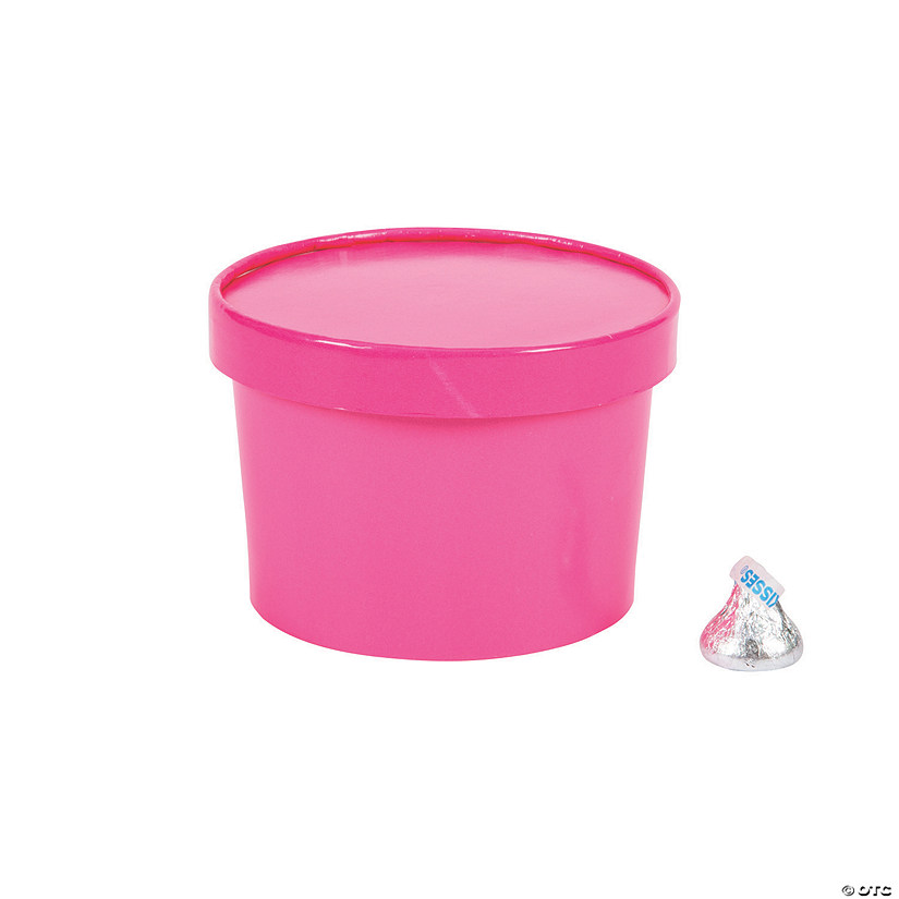 Pink Round Disposable Paper Favor Boxes with Lid - 12 Pc. Image