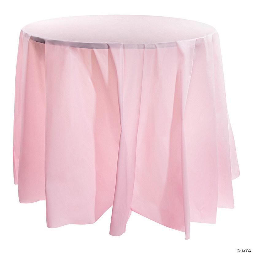 Pink Round Disposable Plastic Tablecloths (84") - 96 Tablecloths Image