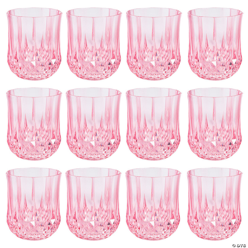 Pink Stemless Patterned Plastic Wine Glasses - 12 Pc. Image
