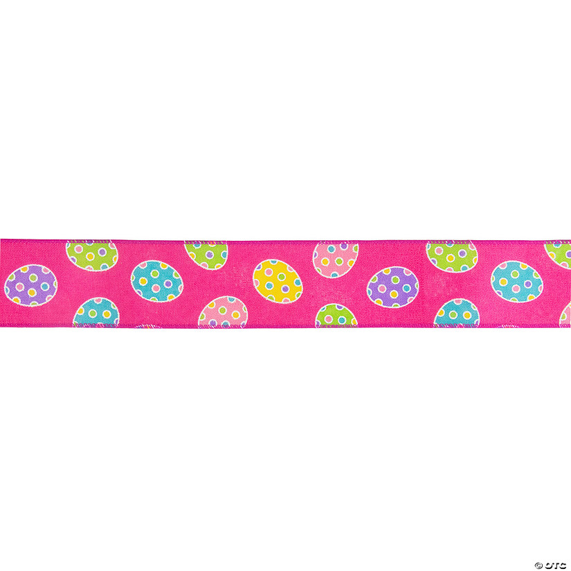 Pink with Easter Egg Design Wired Spring Craft Ribbon 2.5" x 10 Yards Image