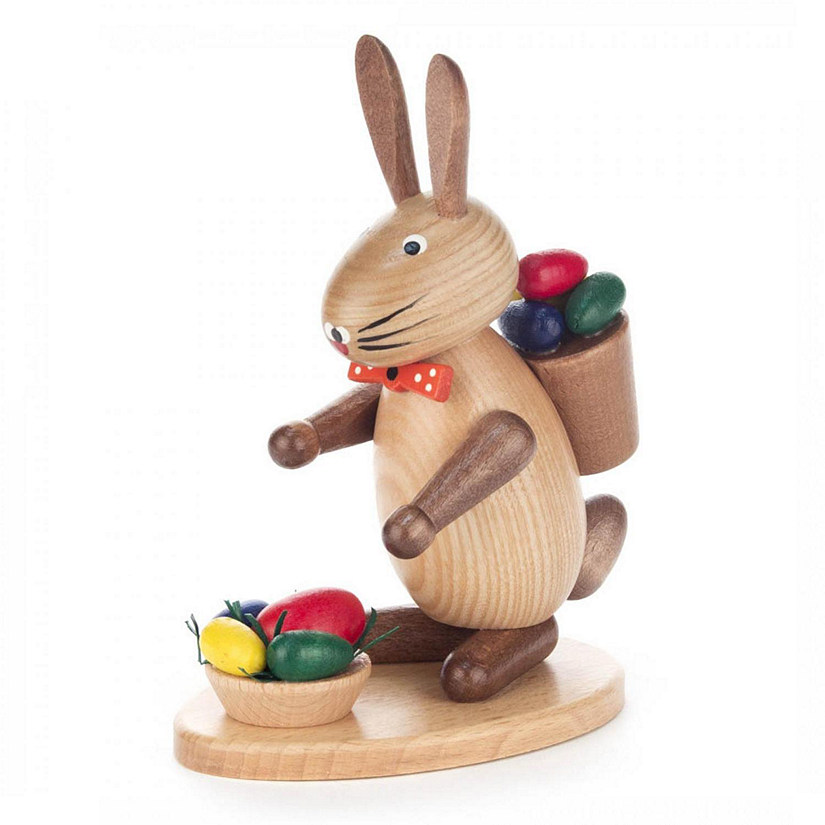 Pinnacle Peak Trading Easter Bunny Basket of Eggs German Wood Figurine 6.3 Inch Image
