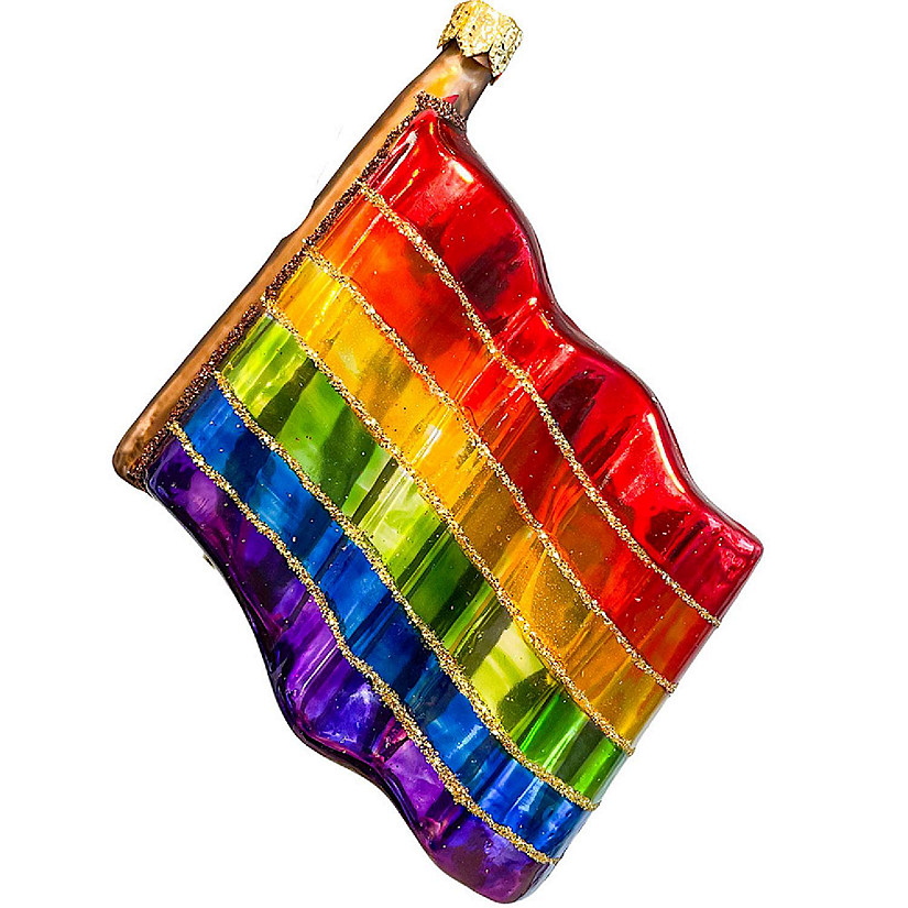 Pinnacle Peak Trading Rainbow Pride Flag Polish Glass Christmas Tree Ornament Image