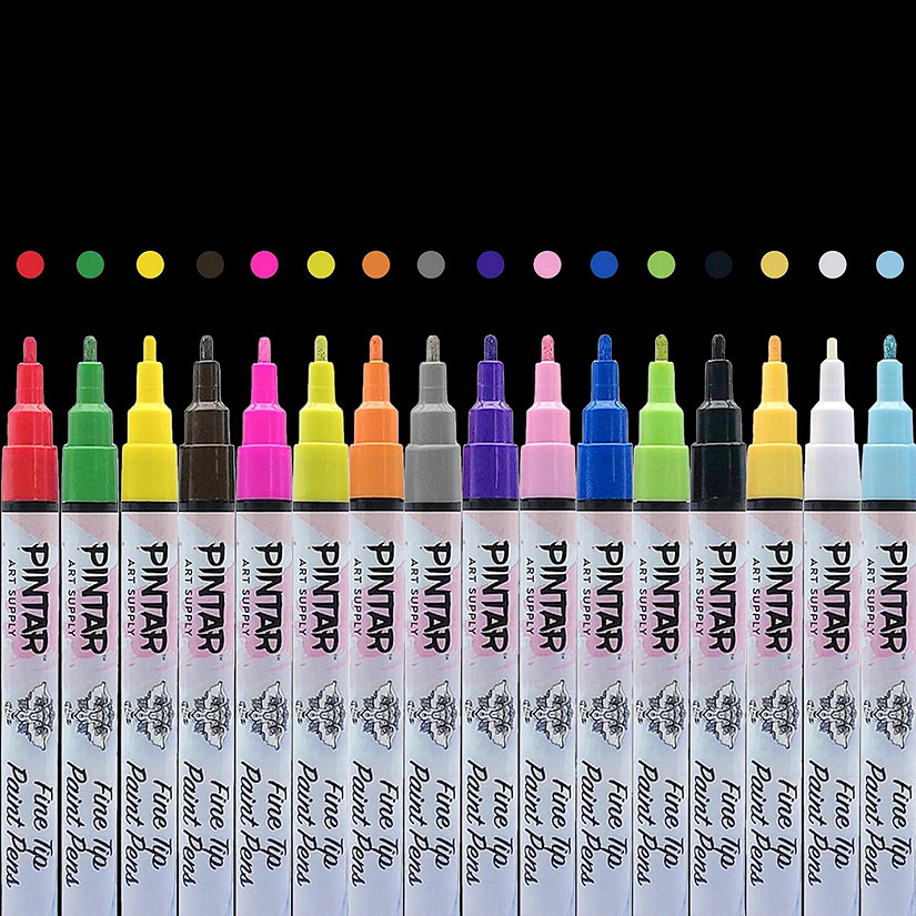 PINTAR Acrylic Paint Markers Set Fine Tip Paint Pens - Pack of 16, 1mm Image