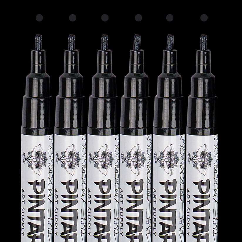 PINTAR Black Acrylic Paint Markers Black Paint Pen Pack of 6, 1mm Image