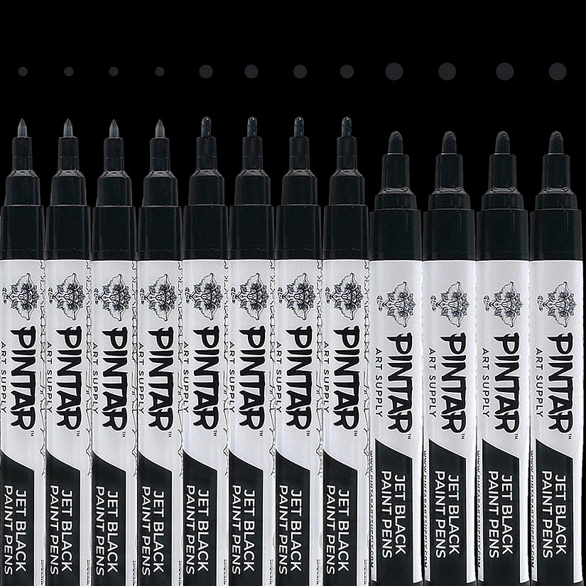 PINTAR Black Acrylic Paint Markers,12 PACK, 0.7mm/ 1mm/ 5mm Image