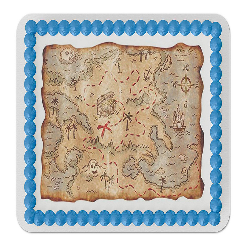 Pirate Map Edible Cake Topper for Quarter Sheet Cake Image