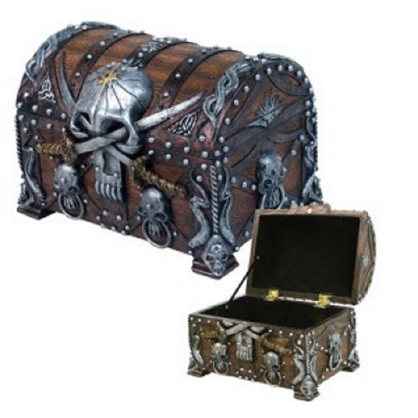 Pirate's Treasure Chest with Skull and Swords Jewelry Trinket Keeepsake Box Image