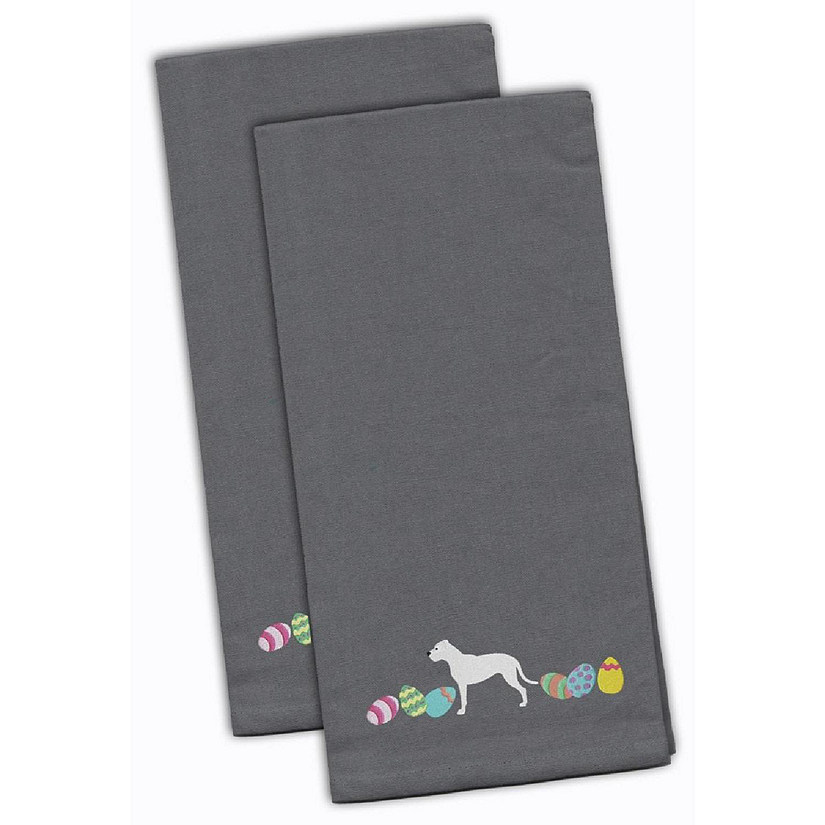 Pit Bull Terrier Easter Gray Embroidered Kitchen Towel - Set of 2 Image