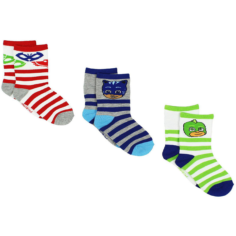 PJ Masks Boys Girls 3 pack Crew Socks (Shoe: 7-10 (Sock: 4-6), Grey/Multi) Image