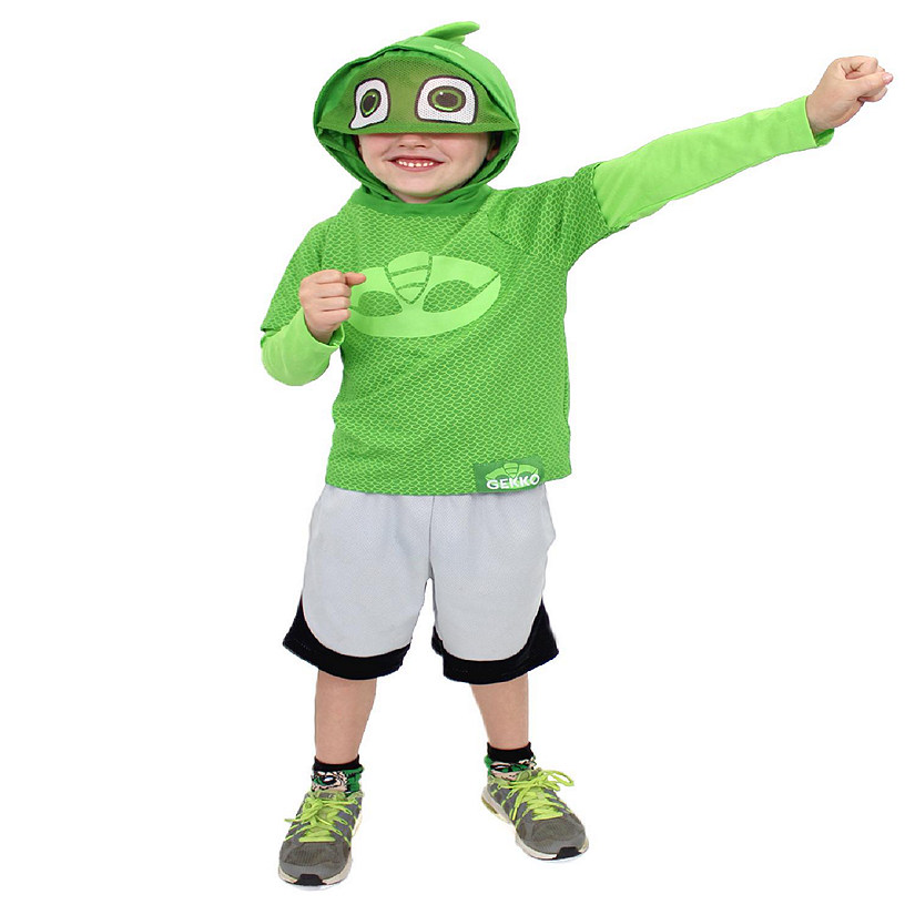 PJ Masks Toddler Boys Gekko Costume Hooded Tee with Mask (2T, Green Long Sleeve) Image