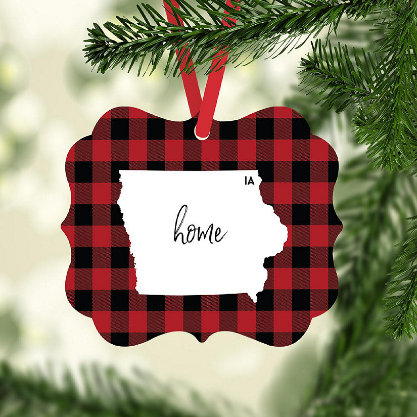 Plaid Fancy Frame Ornament Iowa Image