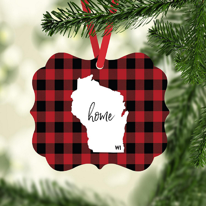Plaid Fancy Frame Ornament Wisconsin Image
