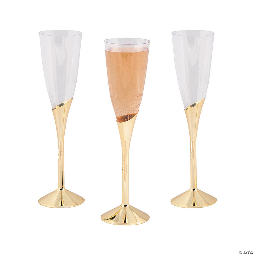 Plastic Champagne Flutes with Goldtone Stems - 12 Ct. Image