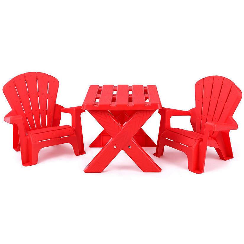 Plastic Children Kids Table & Chair Set 3-Piece Play Furniture In/Outdoor Red Image