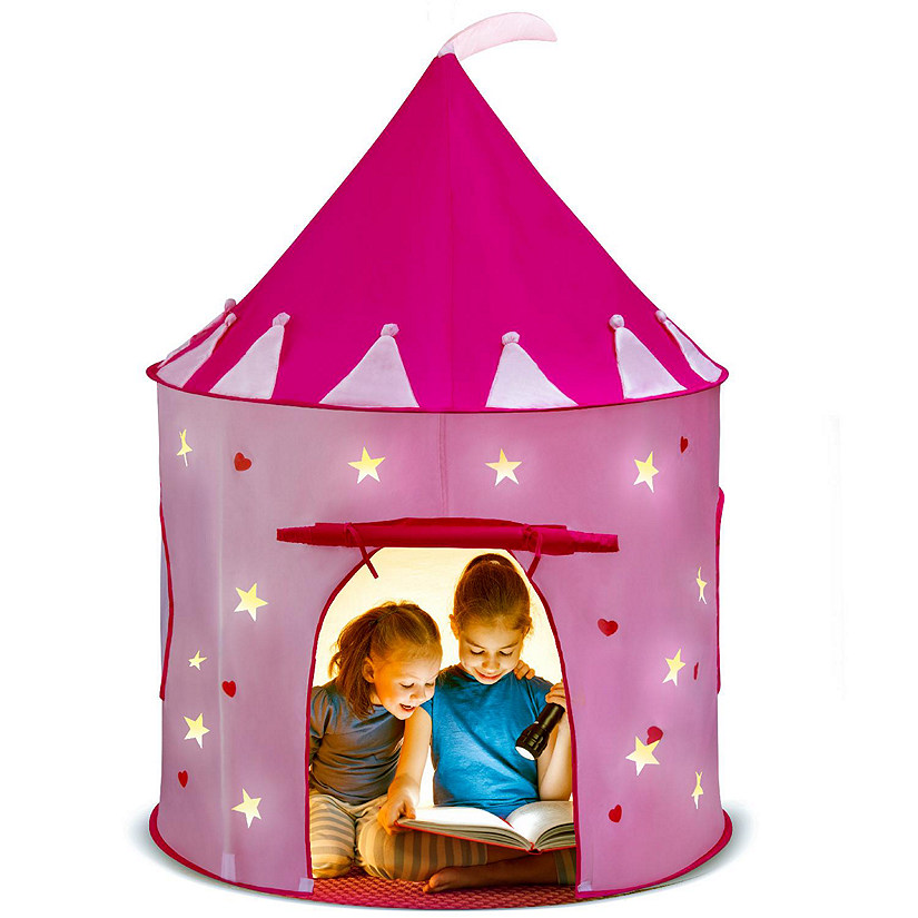 Play Tent Princess Pink Castle Glowing in the Dark Stars - Portable Kids Play Tent Fordable Into a Carrying Bag for Outdoor and Indoor Use Image