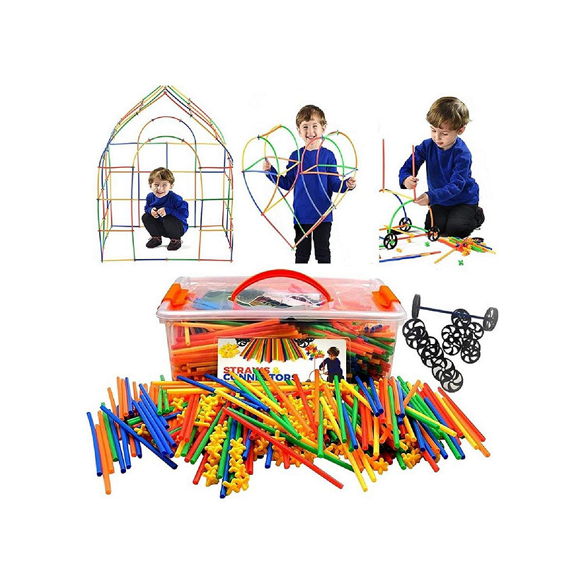 Playlearn 300 Piece Building Toy Straws and Construction with 8 Wheels Image
