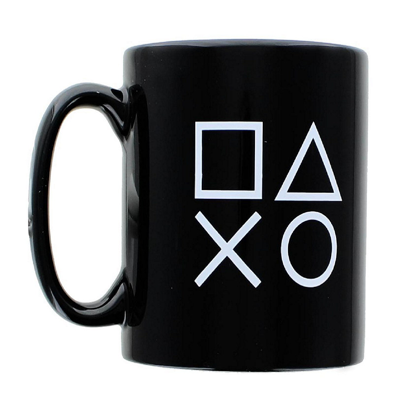 PlayStation Logo and Icons Black Ceramic Coffee Mug Image