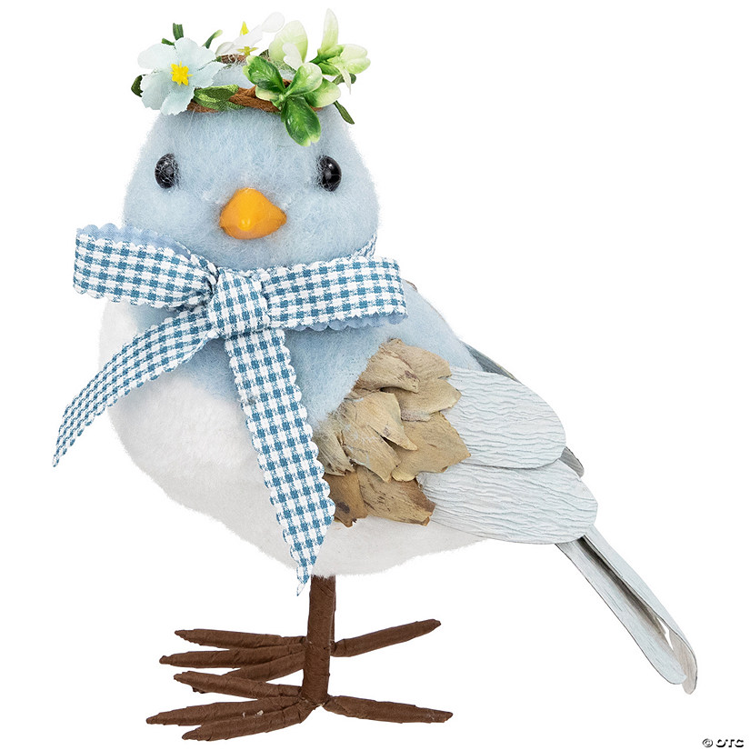 Plush Bluebird with Gingham Bow Easter Figurine - 7.25" Image