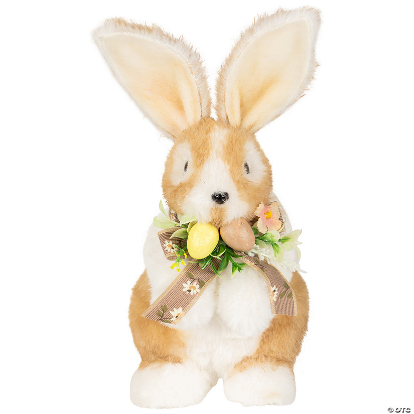 Plush Rabbit with Floral Bow Easter Figurine - 10.25" Image
