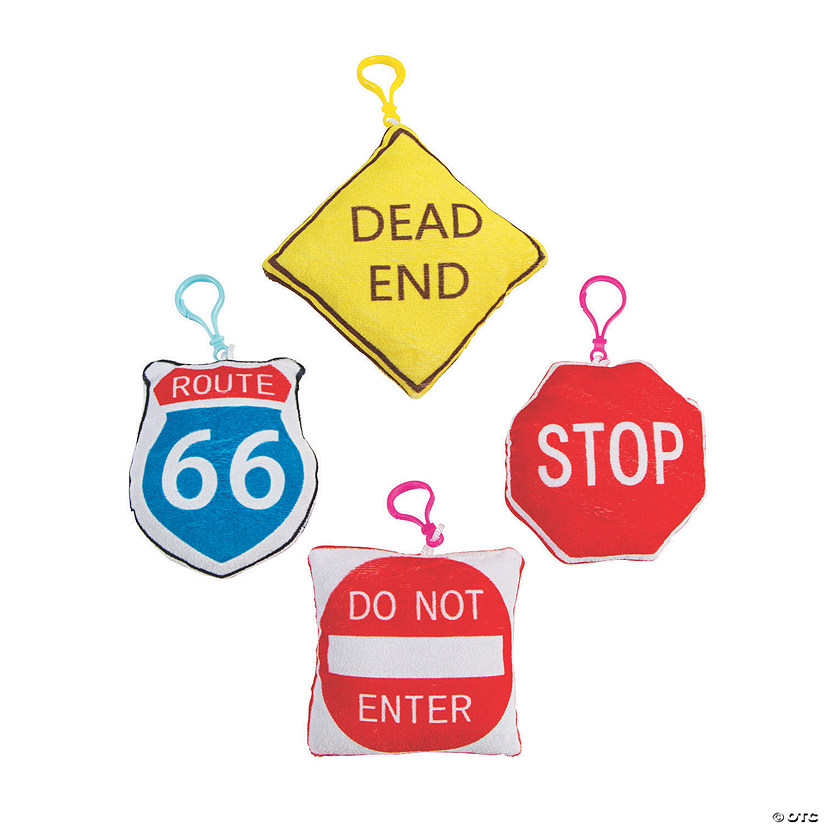 Plush Road Sign Backpack Clip Keychains 12 Pc. Oriental Trading