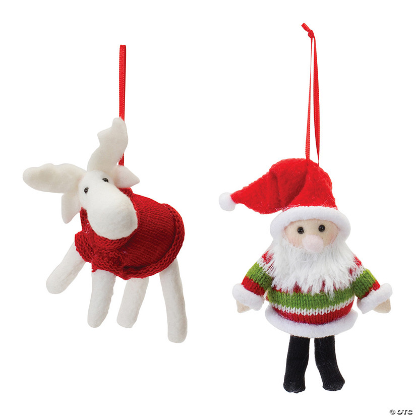 Plush Santa and Moose Ornament (Set of 12) Image
