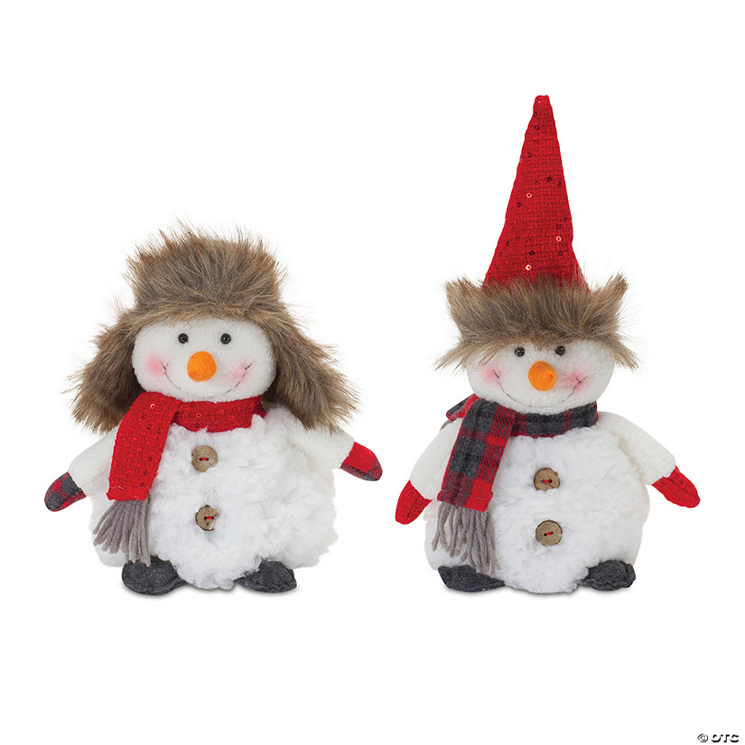 Plush Snowman With Hat And Scarf (Set Of 2) 8"H, 10.5"H Polyester Image