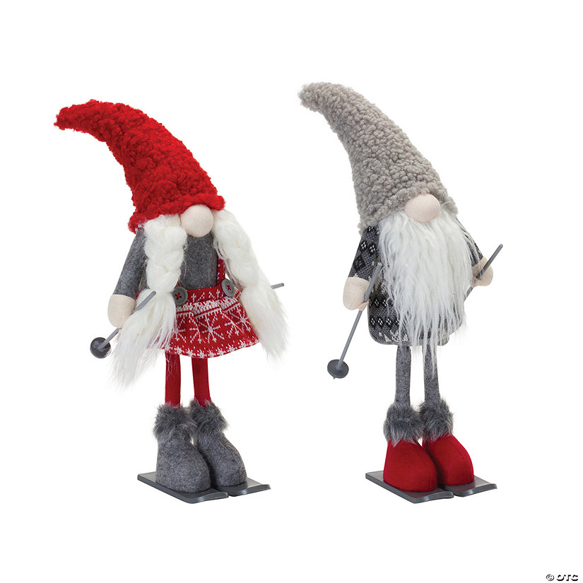 Plush Winter Gnome On Skis (Set Of 2) 14.5"H Polyester Image