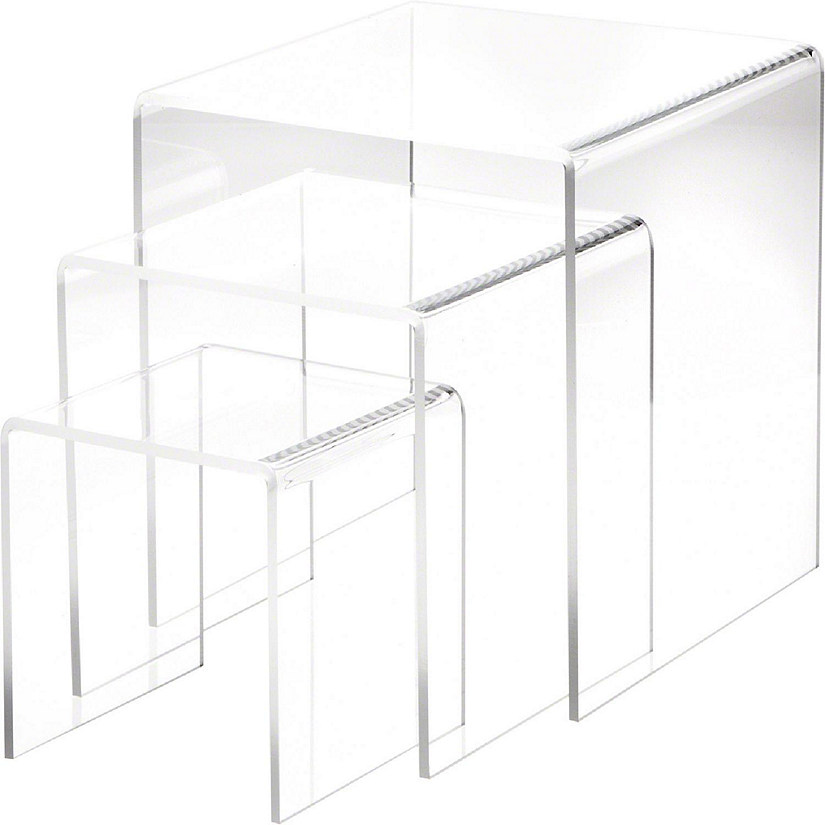 Plymor Clear Acrylic Square Display Risers, 6 inch, 8 inch, 10 inch Assortment Pack, Set of 3 (Large) (1/4" thick) Image