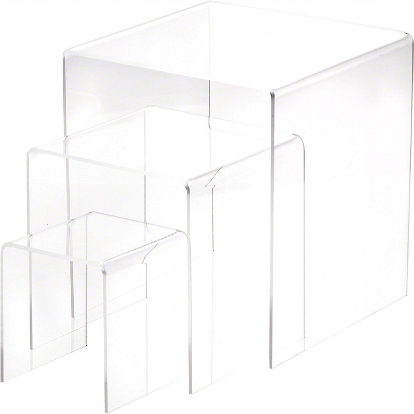 Plymor Clear Acrylic Square Display Risers, Assortment Pack, Set of 3 (Medium) (1/8" thick) Image