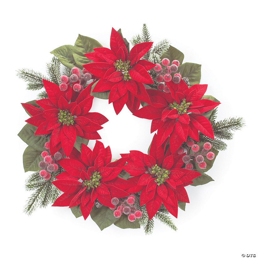 Poinsettia And Pine Wreath 24.5"D Polyester Image