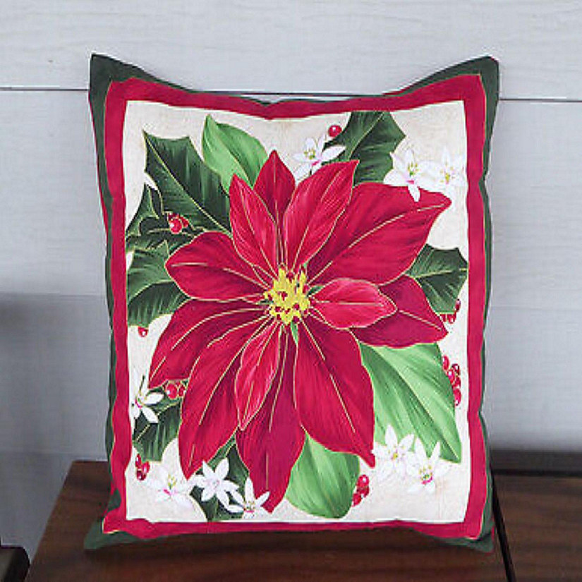 Poinsettia Pillow Cover 18 in Cotton Fabric  Handmade by Sue Image