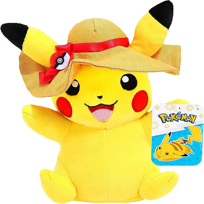 Pok&#233;mon 8" Pikachu with Sun Hat Plush Stuffed Animal Toy - Officially Licensed - Easter Gift for Kids Image