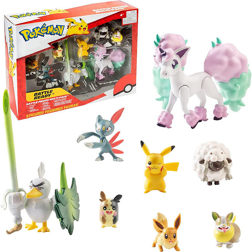 Pok&#233;mon Battle Figure Multi Pack Toy Set, 8 Pieces - Generation 8 - Includes Pikachu, Eevee, Wooloo, Sneasel, Yamper, Ponyta, Sirfetch'd & Morpeko - Ages 4+ Image