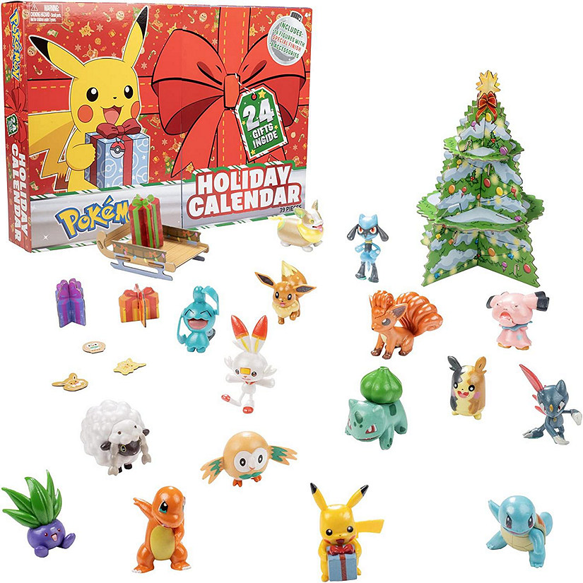 Pokemon Holiday Advent Calendar for Kids, 24 Gift Pieces - Includes 16 Toy Character Figures & 8 Christmas Accessories - Ages 4+ Image