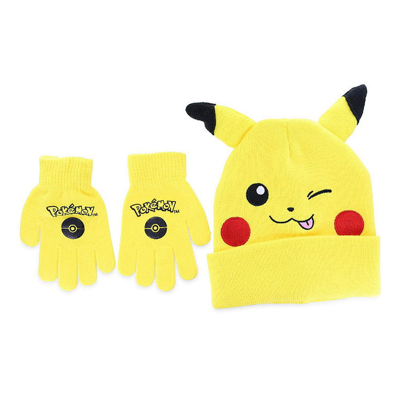 Pokemon Pikachu Kids Winter Beanie & Glove Set Oriental Trading