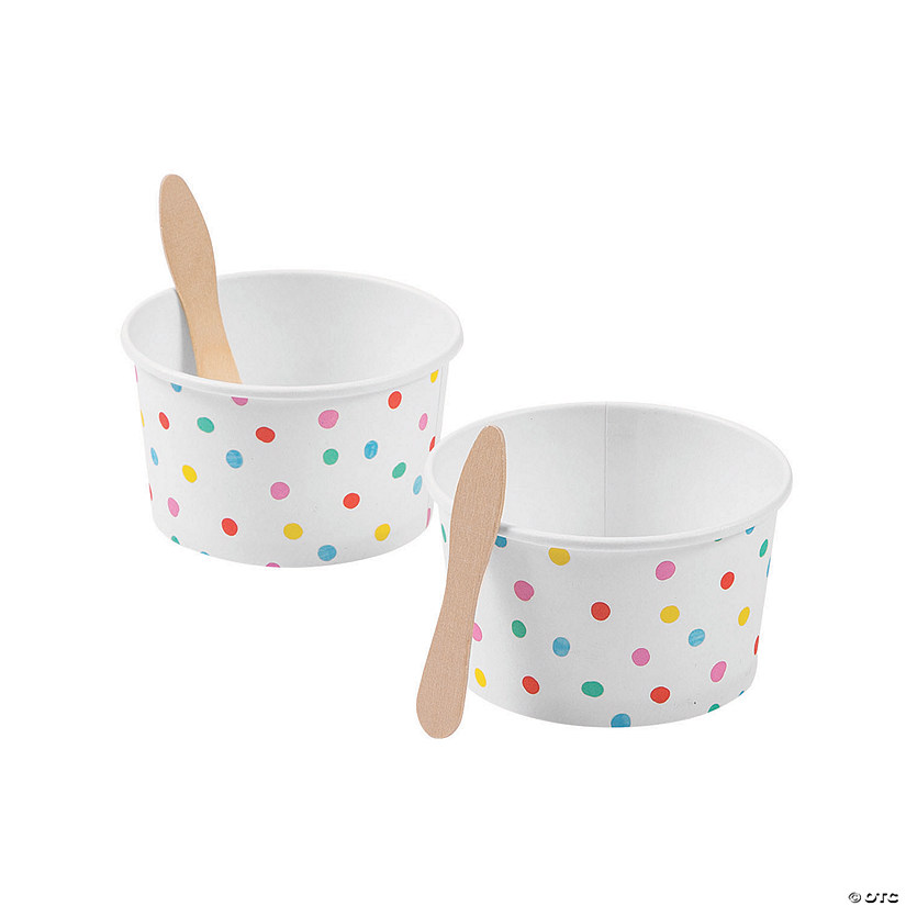Polka Dot Ice Cream Paper Cups with Spoons - 12 Ct. Image