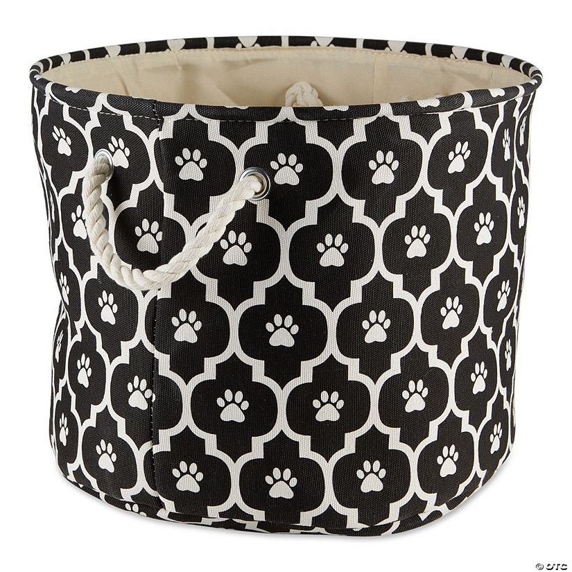 Polyester Pet Bin Lattice Paw Black Round Medium Image