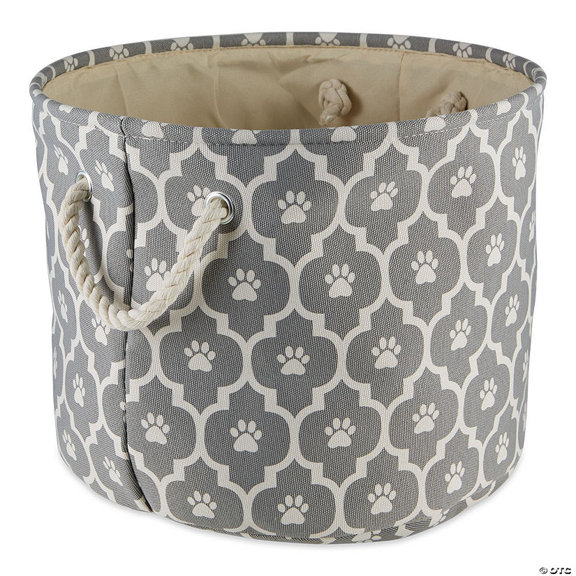 Polyester Pet Bin Lattice Paw Gray Round Medium Image