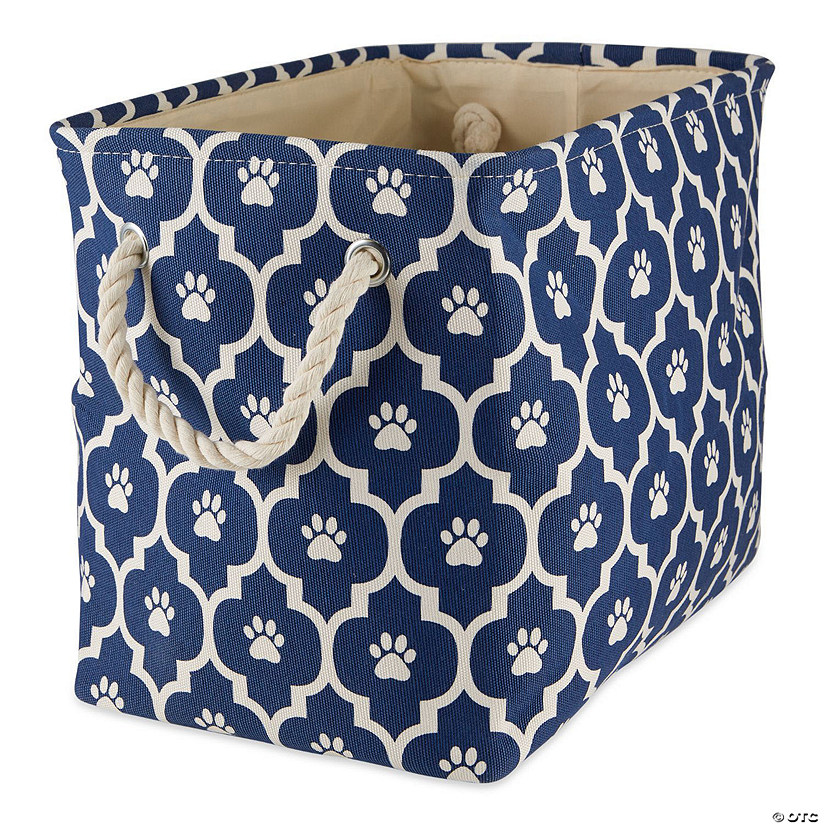 Polyester Pet Bin Lattice Paw Nautical Blue Rectangle Medium Image