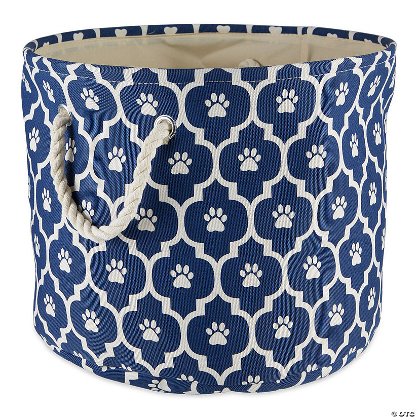 Polyester Pet Bin Lattice Paw Nautical Blue Round Large Image