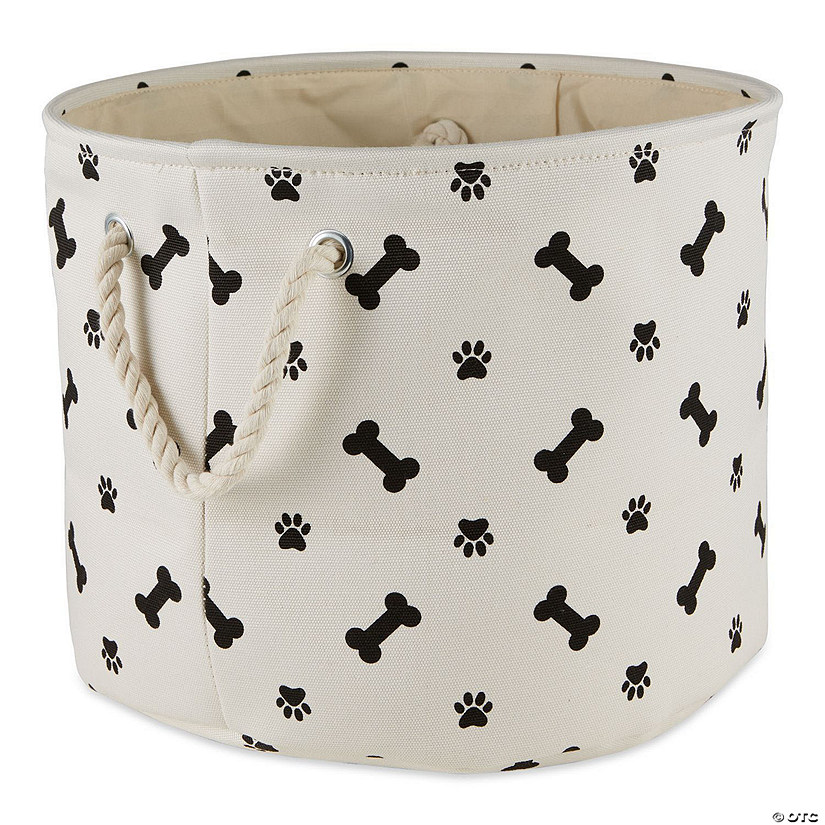 Polyester Pet Bin Paw-Bone Black Round Medium Image