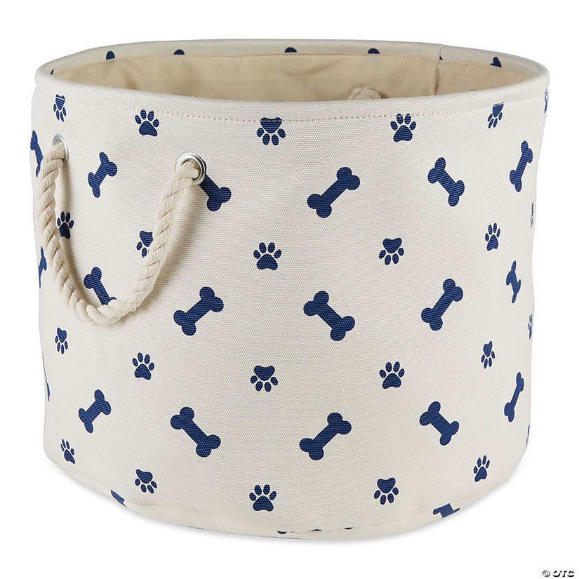 Polyester Pet Bin Paw-Bone Nautical Blue Round Medium Image