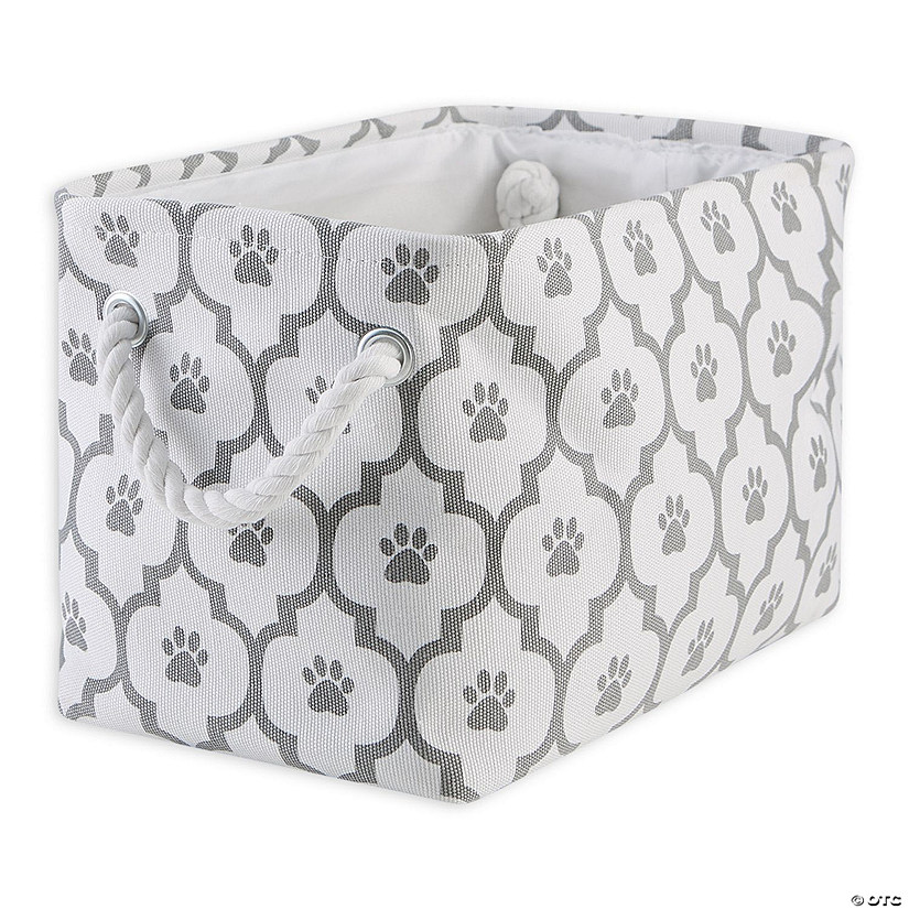 Polyester Pet Bin Paw Lattice Gray Rectangle Small 14X8X9 Image